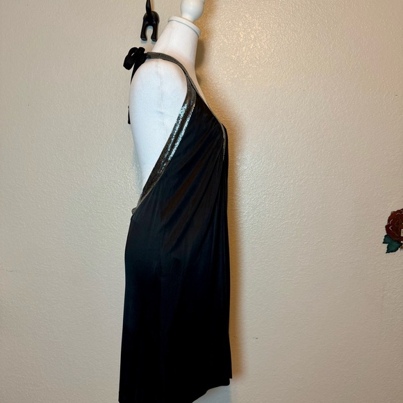 BCBGMaxazria Halter Mini Dress Chainmail Trim Black Size Large - Picture 7 of 13